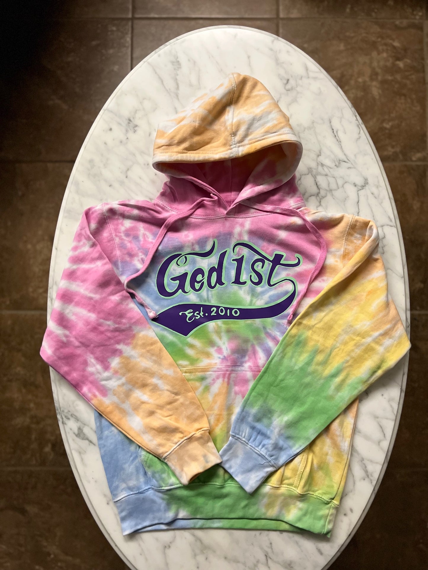 God 1st Est. 2010 - Multicolor Tie Dye Hoodie (Navy/Green)